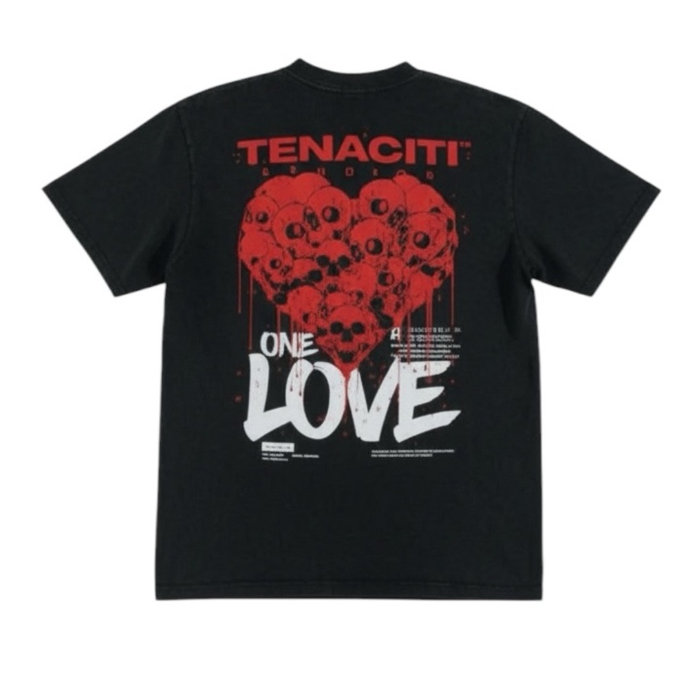 Tenaciti Mens One Love Skull Heart Graphic‎ Tee Black TN20230 Small NEW